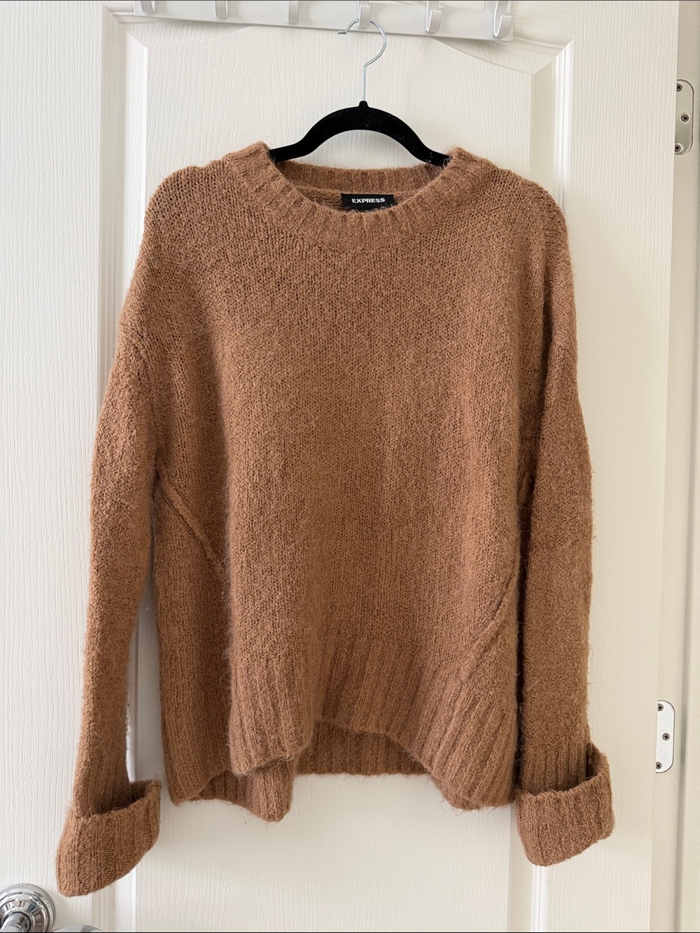 Express Fuzzy Camel Crewneck Sweater